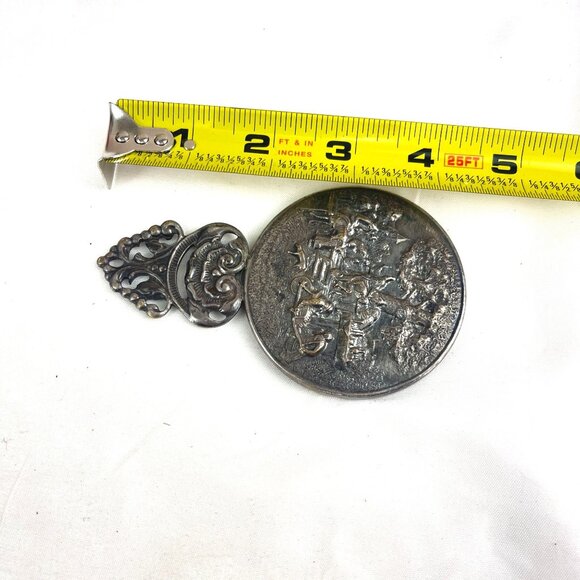 Antique Silver Hand Mirror With Ornate Handle & Detailed Scene Engraving - Picture 6 of 6
